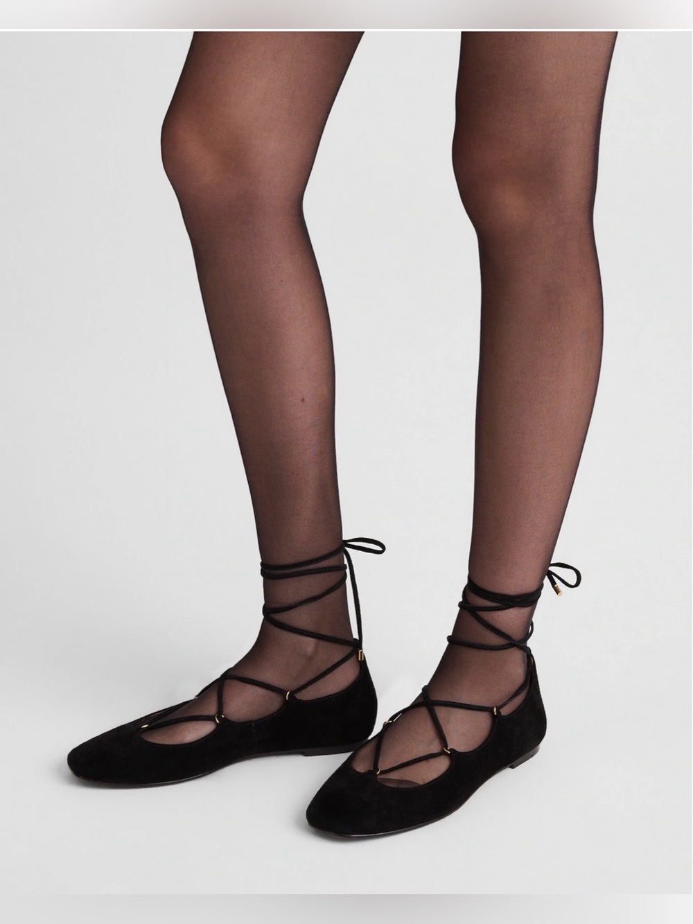 NEW Madewell The Greta Lace Up Ballet Flat in True Black Suede 7 NY369 $148
